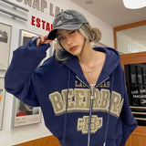 Hoodies Women Retro Harajuku Hip Hop Jacket High Street Zip Up Hoodie