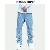 men distressed ripped patchwork paisley denim jean trouser fashion zipper biker jeans streetwear flare pants loose joggers jeans sporty tapered joggers