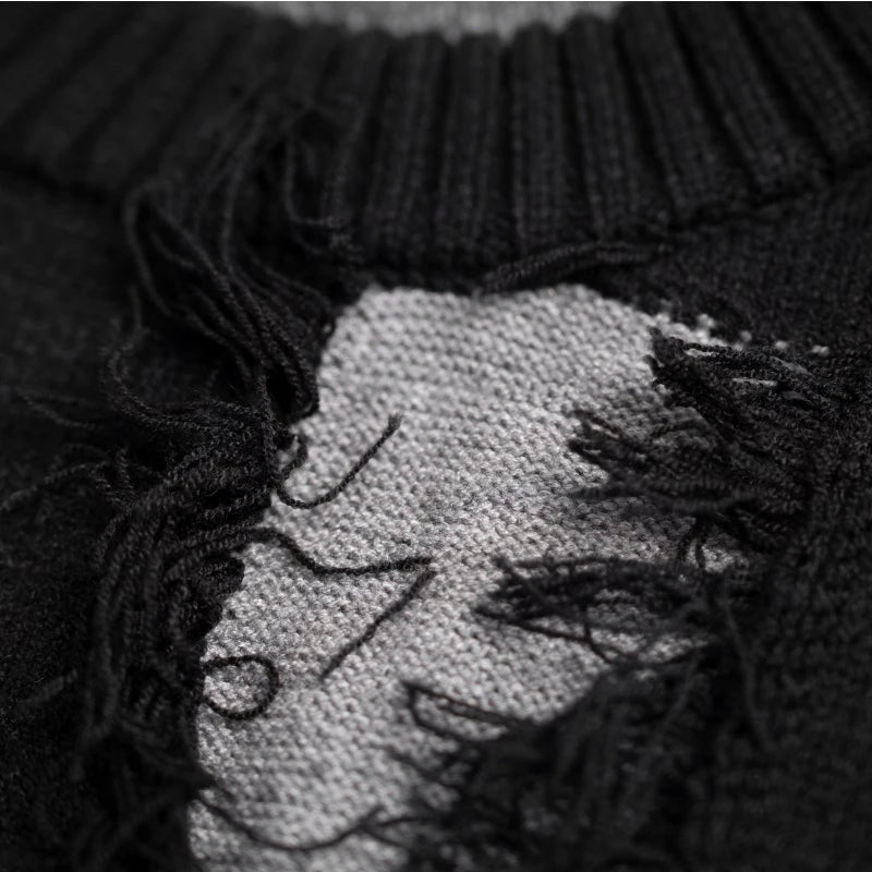 hip hop knitted oversized sweater mens ripped tassel holes pullover streetwear unisex new casual loose sweaters jumpers knitwear - unisex casual winter pullover, vintage look oversized hoodie, soft fleece-lined outerwear