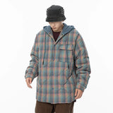 Winter Quilted Thick Plaid Hooded Jacket Men Wmen Streetwear Fashion Oversize Loose Casual Hoody Jacket Padded-cotton Parka Coat