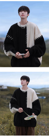 bold fire sweater, layered fit piece, aesthetic soft knit grunge sweater for cozy streetwear