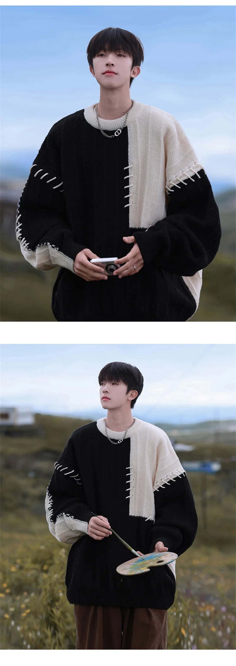 bold fire sweater, layered fit piece, aesthetic soft knit grunge sweater for cozy streetwear