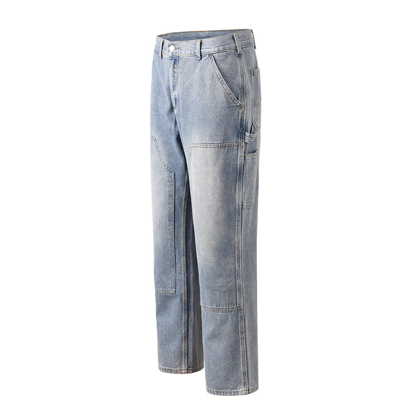 Harajuku Streetwear Y2K Sashes Straight Washed Men's Jeans Pockets Vintage Baggy Casual Cargos