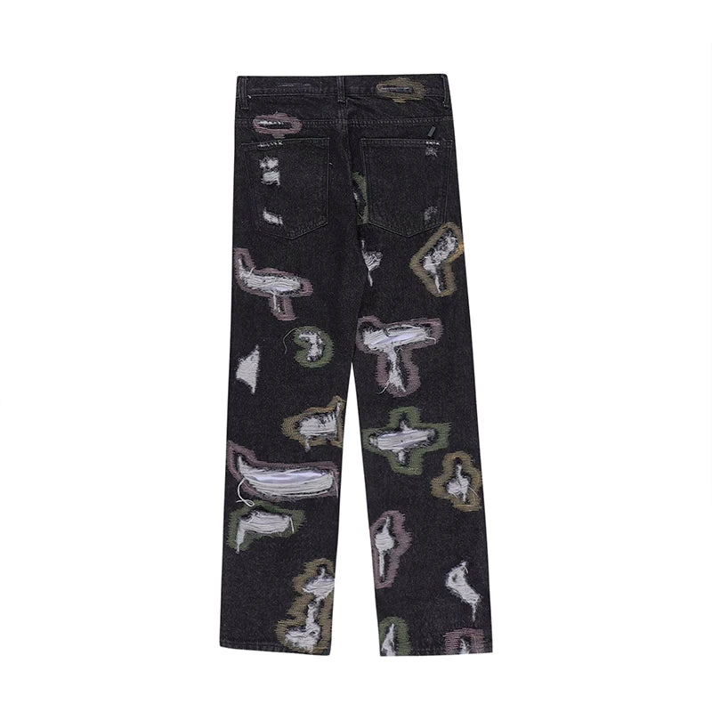 harajuku destroy ripped holes denim jeans mens zipper jeans hip hop fashion streetwear new casual straight joggers jean pants unique joggers style 3606