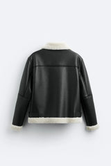 Warm Winter High-quality Lapel Suede Cashmere Piping Double-sided Motorcycle Punk Leather Jacket For Men