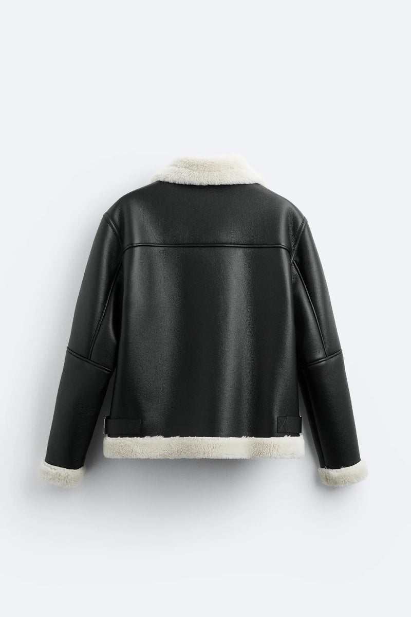 Warm Winter High-quality Lapel Suede Cashmere Piping Double-sided Motorcycle Punk Leather Jacket For Men
