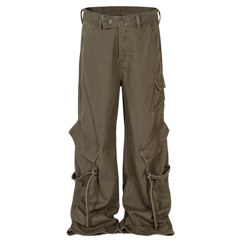 mens baggy jeans ribbon pockets loose cargo pants luxury designer man denim pants jeans trousers unique cargo style 5751