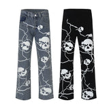fashion lightning skull printed denim jeans mens unisex casual zipper straight jeans streetwear hip hop y2k jean pants joggers unique joggers style 710