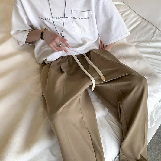 2023 summer new fashion straight trousers mens casual pants thin section wide leg pants boutique clothing simple style urban fashion pants