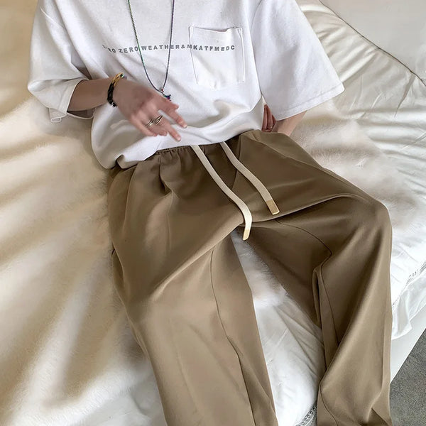 2023 summer new fashion straight trousers mens casual pants thin section wide leg pants boutique clothing simple style urban fashion pants