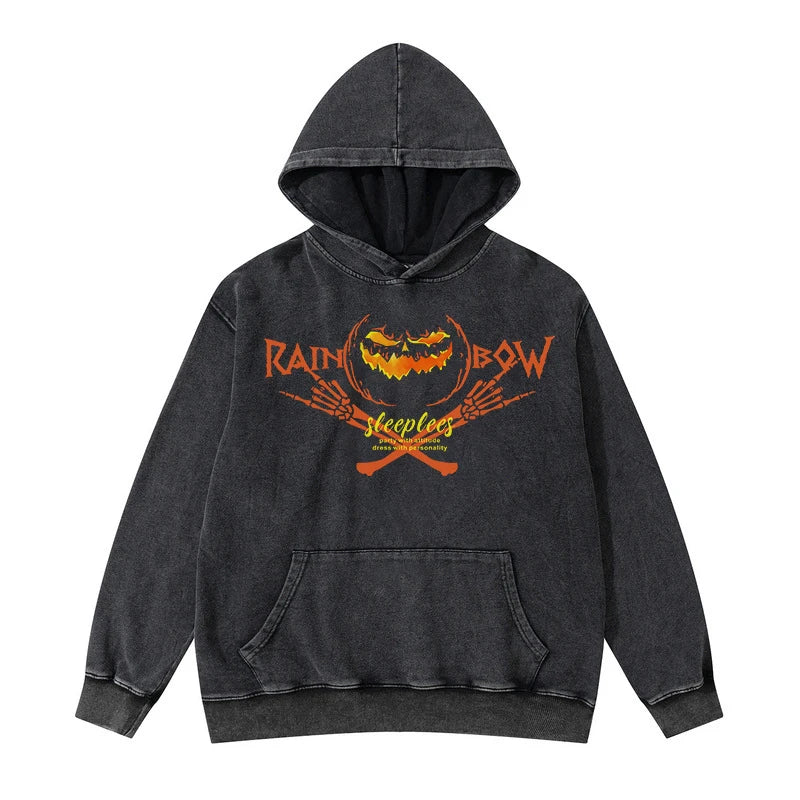 Y2K aesthetic drop featuring rainbowtouches washed hoodie mens high street fashion demon pattren hoodie hip hop unisex halloween superior quality clothing