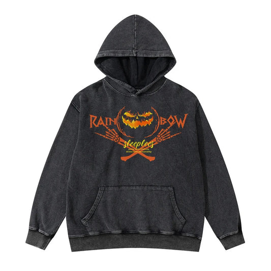 Y2K aesthetic drop featuring rainbowtouches washed hoodie mens high street fashion demon pattren hoodie hip hop unisex halloween superior quality clothing
