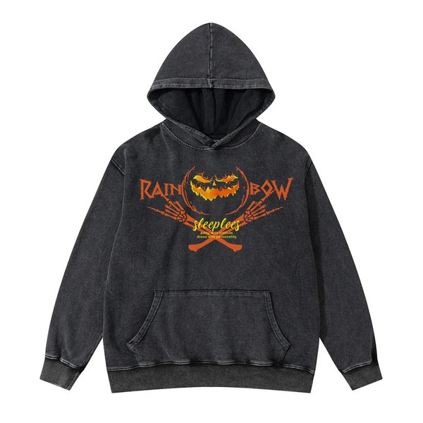 Y2K aesthetic drop featuring rainbowtouches washed hoodie mens high street fashion demon pattren hoodie hip hop unisex halloween superior quality clothing