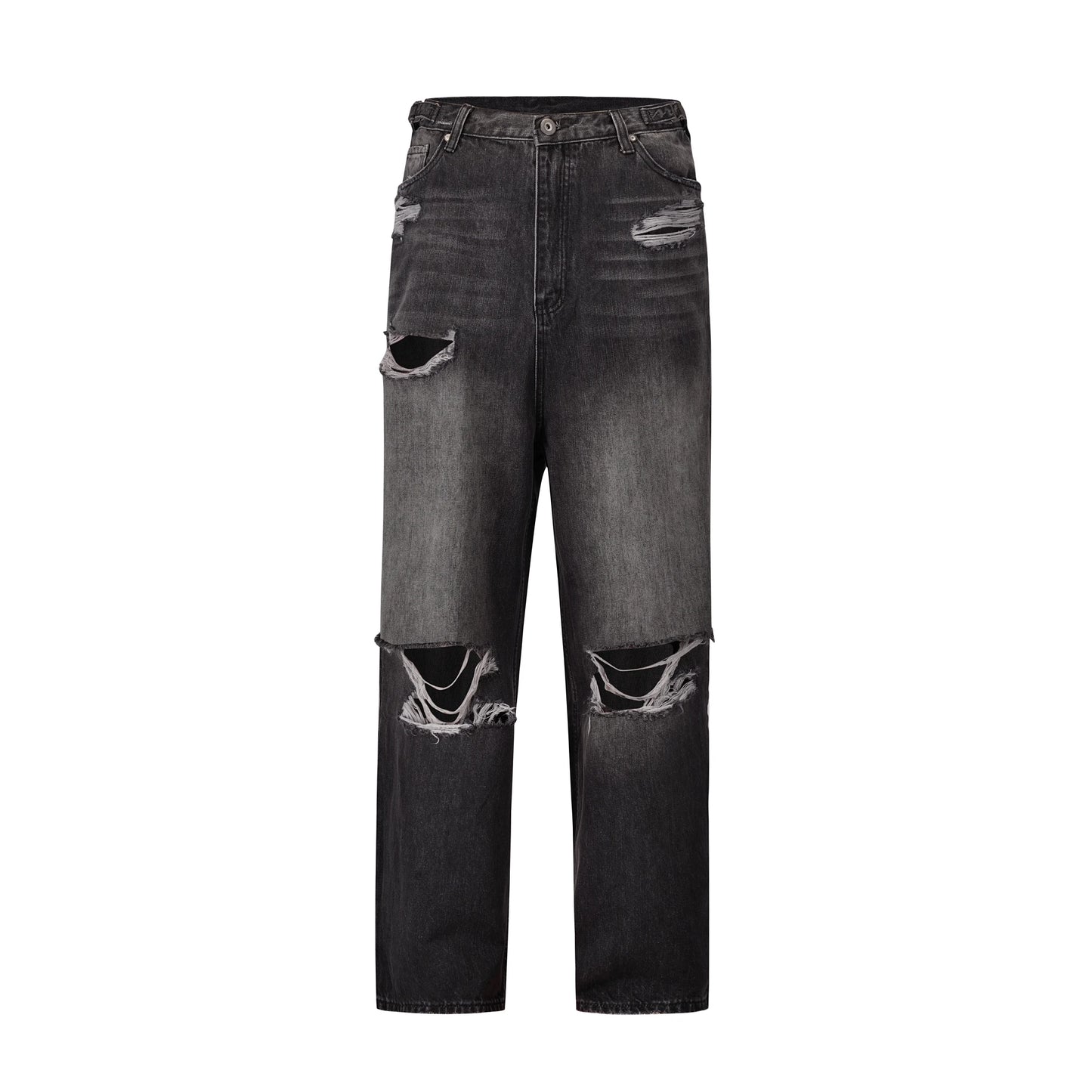 baggy damaged heavy industry washed jeans pants vibe loose casual silhouette straight worn pants knee ripped denim trousers unique jeans style 1172