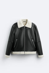 Warm Winter High-quality Lapel Suede Cashmere Piping Double-sided Motorcycle Punk Leather Jacket For Men
