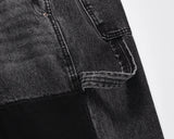 patchwork graffiti black straight denim pants mens vintage patches stitching ink splashed jeans y2k logging cargo pants for male unique cargo style 1489