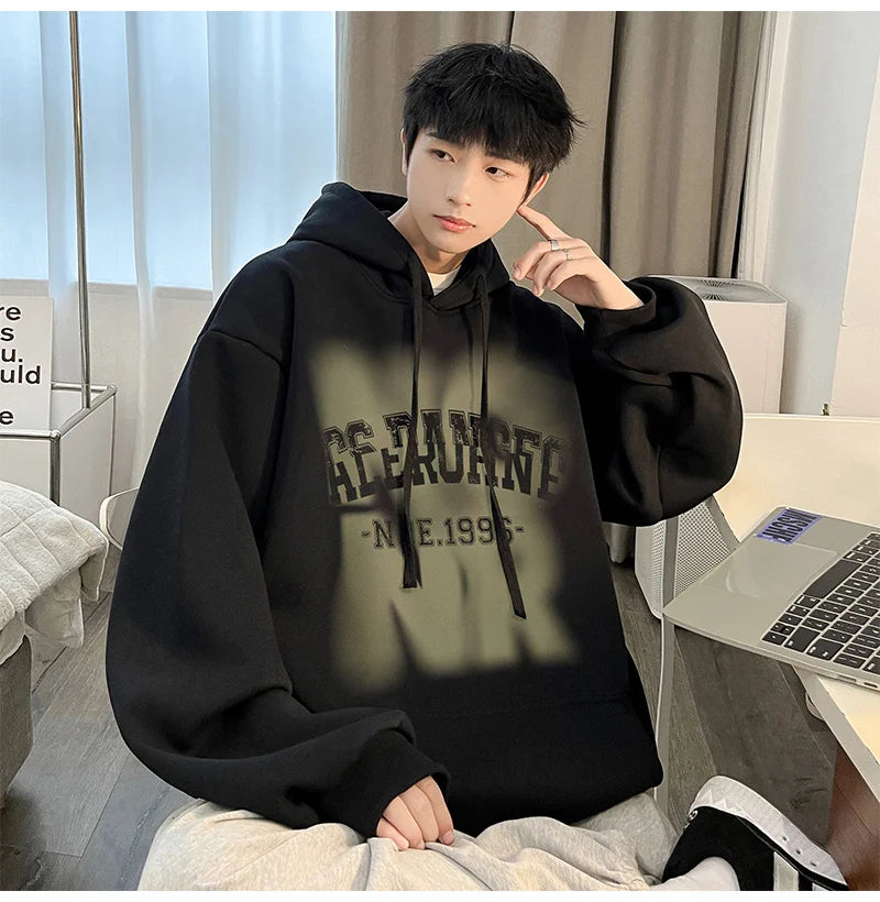 Mens Goth Letter Printed Hooded Sweatshirt American Style Vintage Tren