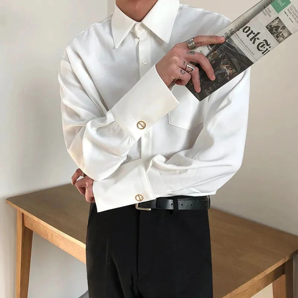 Mens French Elegant Basic Shirt Autumn Winter Genderless Fashion Trend Casual Solid Color Simple Long-Sleeved Shirt Unisex