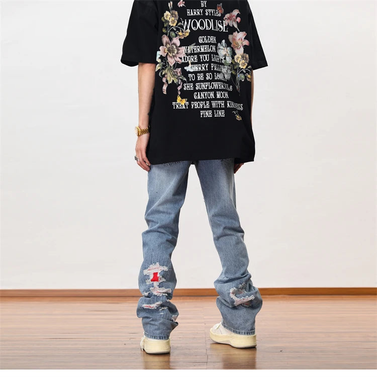men distressed ripped destroied denim jean pants new fashion patchwork biker jeans streetwear flare pants jogger y2k men s jeans unique joggers style 3284