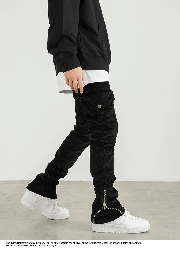 mens corduroy cargo pants new casual hip hop side pockets skinny trousers streetwear bottom zipper fashion slim fit pant joggers unique joggers style 4118