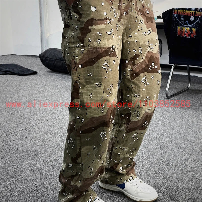 2024 new american vintage direct casual functional work pants heavy duty washed outdated logging pants desert camo high street unique default style 2970
