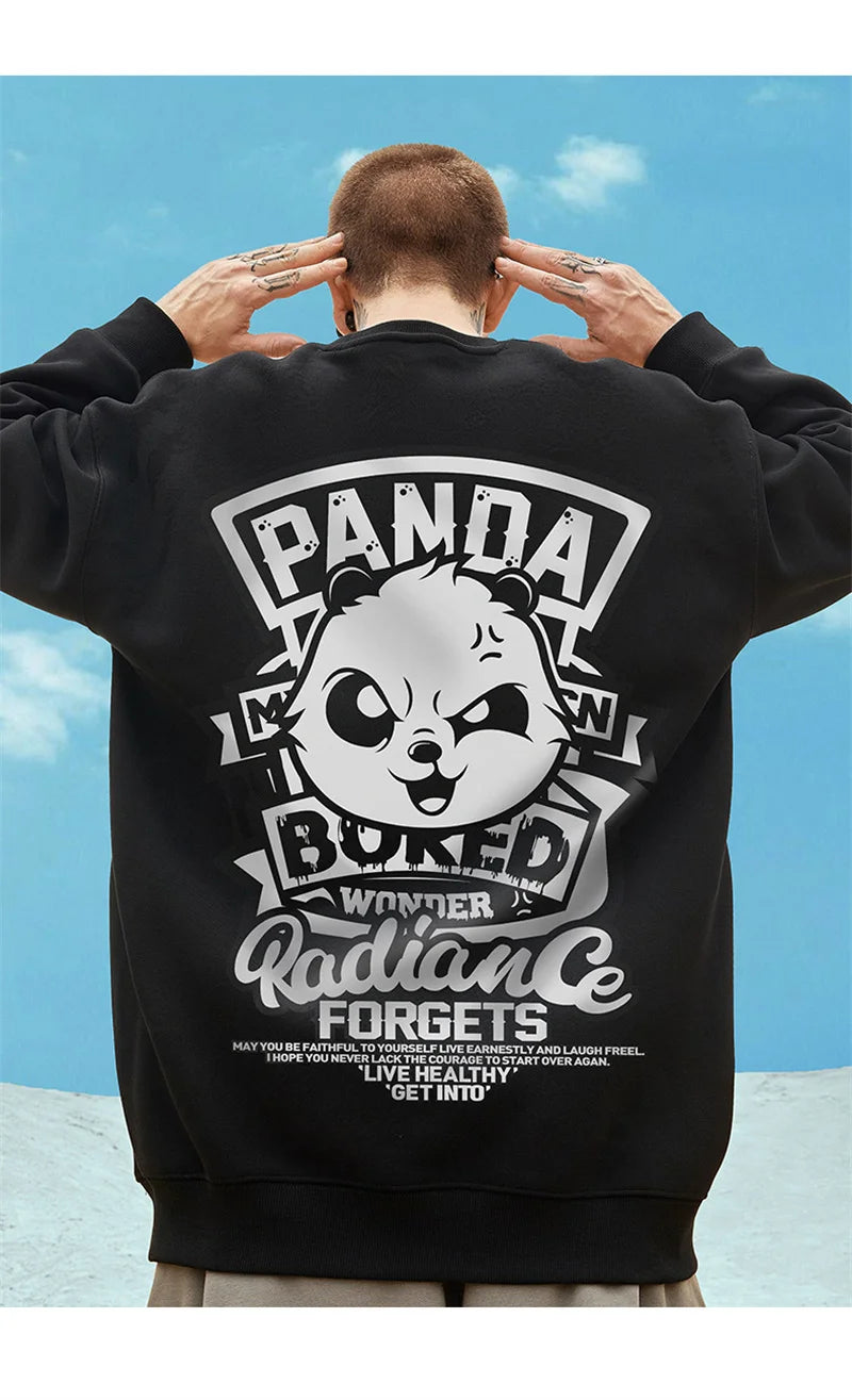 New Funny Panda Printed Sweatshirts For Men Autumn Oversized Retro