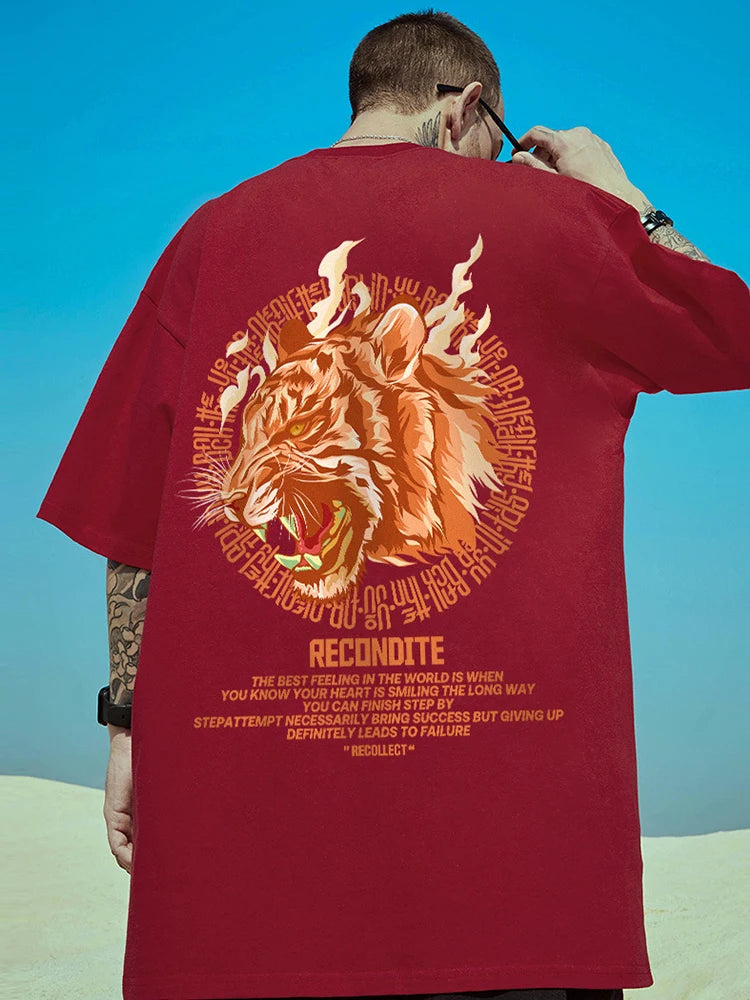 Anime Tribal flames – Mens Summer Tiger Head Print T Shirts 2025 Japanese Oversize
