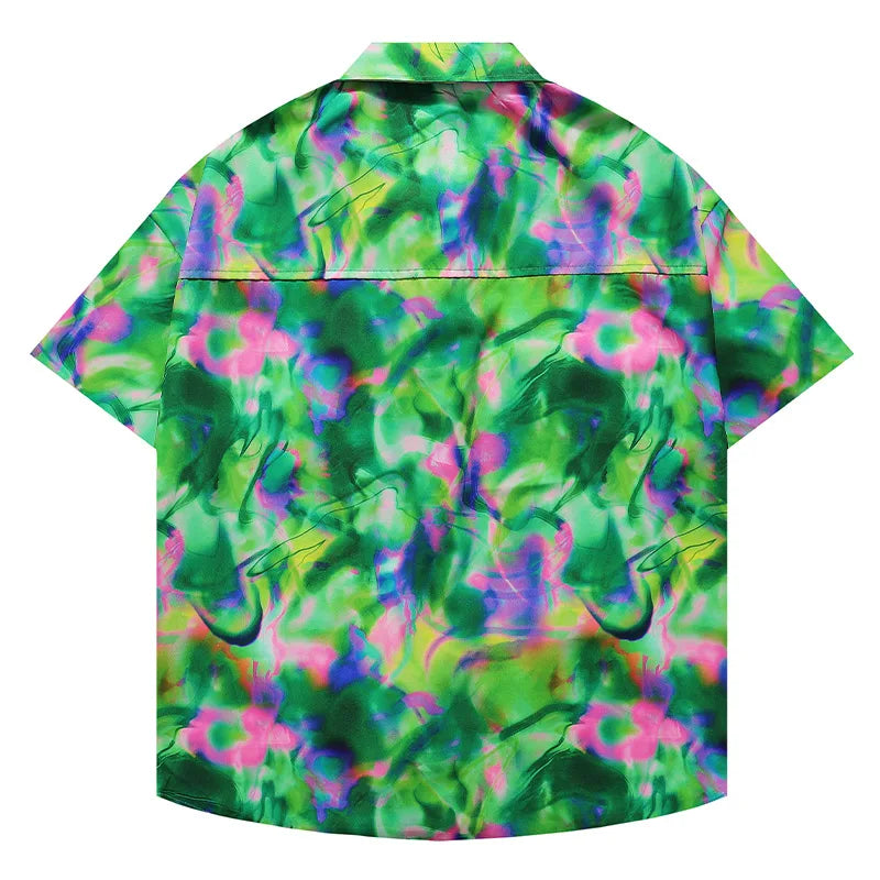 Summer Thin Half Sleeve Shirt Green Colorful Fantasy Top Casual Loose Fashion Clothing Beach