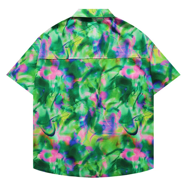 Men Shirts Summer Thin Half Sleeve Shirt Green Colorful Fantasy Top Casual Loose Fashion Clothing Beach Versatile Tops Unisex