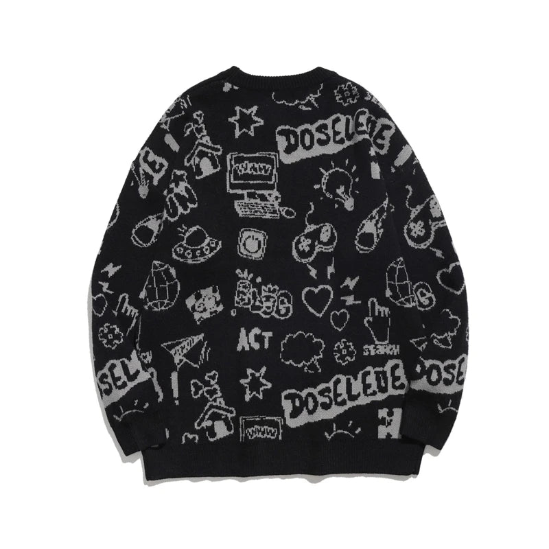 rainbowtouches harajuku graffiti plush knitted sweater mens oversized jumper pullover thick sweater grandpa ugly sweater - bold artwork streetwear hoodie, vintage look oversized hoodie, anime inspired graphic hoodie