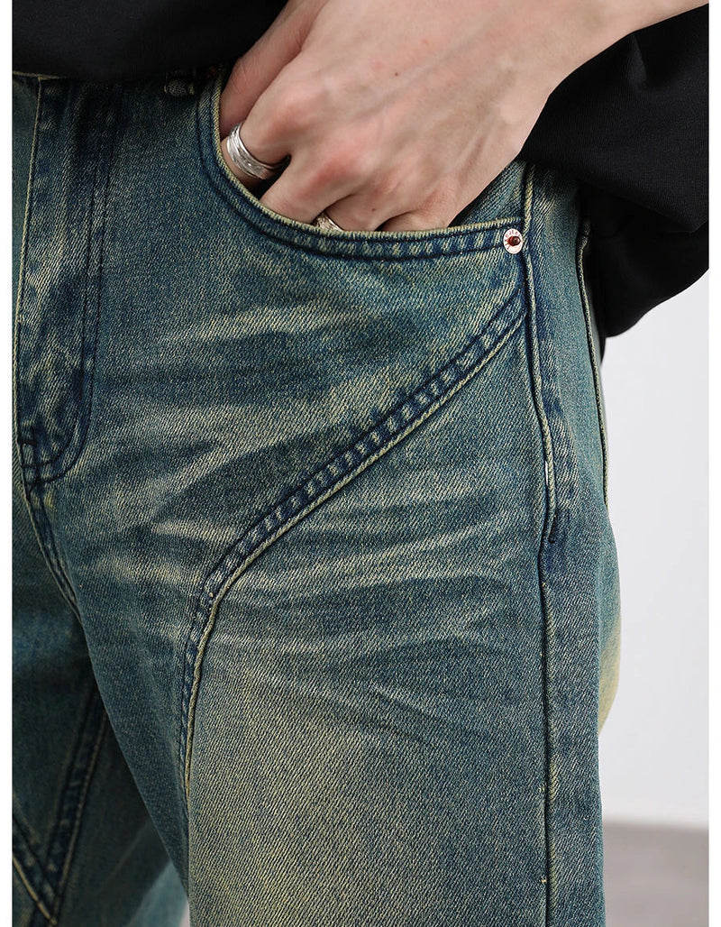 retro washed denim baggy jeans pants unisex hip hop fashion streetwear harajuku patchwork loose flare straight pants joggers men unique joggers style 2268