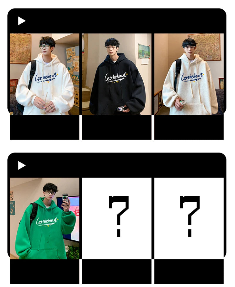Autumn Letter Print Hoodie Fashion Men Harajuku Aesthetic Pullover Hoo