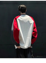 Trendy Personality Korean Motorcycle Style Round Neck Sweatshirt Men 2024 Spring Autumn Niche Contrasting Color Pullover Hot Top