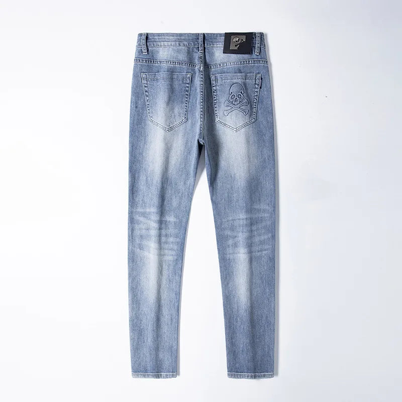 high 2023 new classical pirate metal skull bone luxurious embroidered jeans cotton denim pants comfort casual jeans 28 38 204 unique jeans style 6098