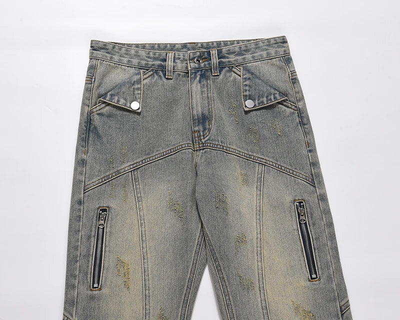 hip hip streetwear denim straight pants mens harajuku retro washed cotton casual zipper joggers jeans trousers pants jean men unique joggers style 2108