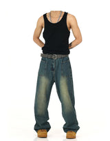 retro washed denim baggy jeans pants unisex hip hop fashion streetwear harajuku loose wide leg straight y2k pants joggers men unique joggers style 496