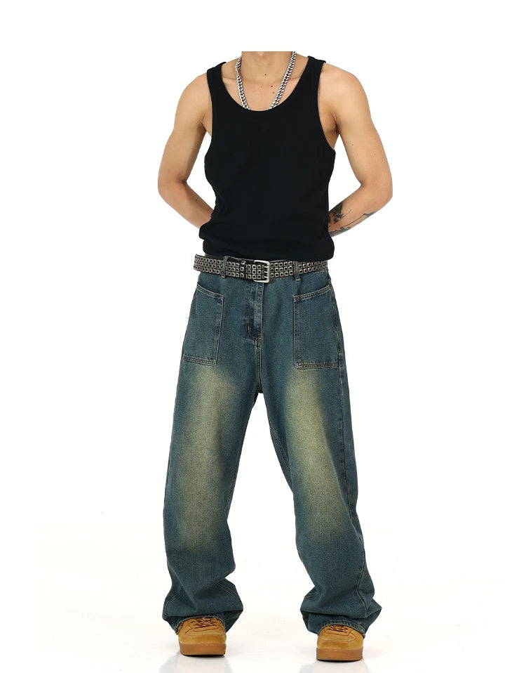 retro washed denim baggy jeans pants unisex hip hop fashion streetwear harajuku loose wide leg straight y2k pants joggers men unique joggers style 496