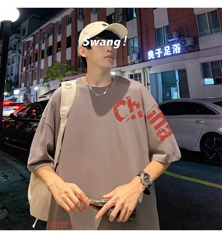 Glitchcore Anime panel – Korean Trendy Letter Printed Short Sleeved T Shirt For Men I