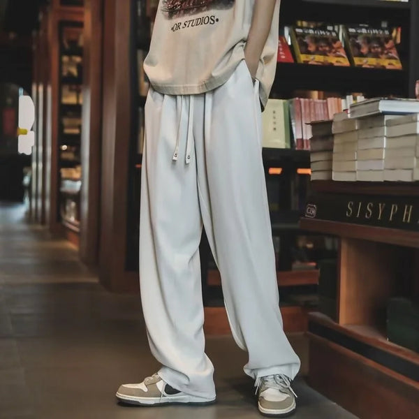 autumn mens sweatpants korean fashion sportswear drawstring wide leg straight track pants casual y2k streetwear baggy trousers relaxed fit joggers
