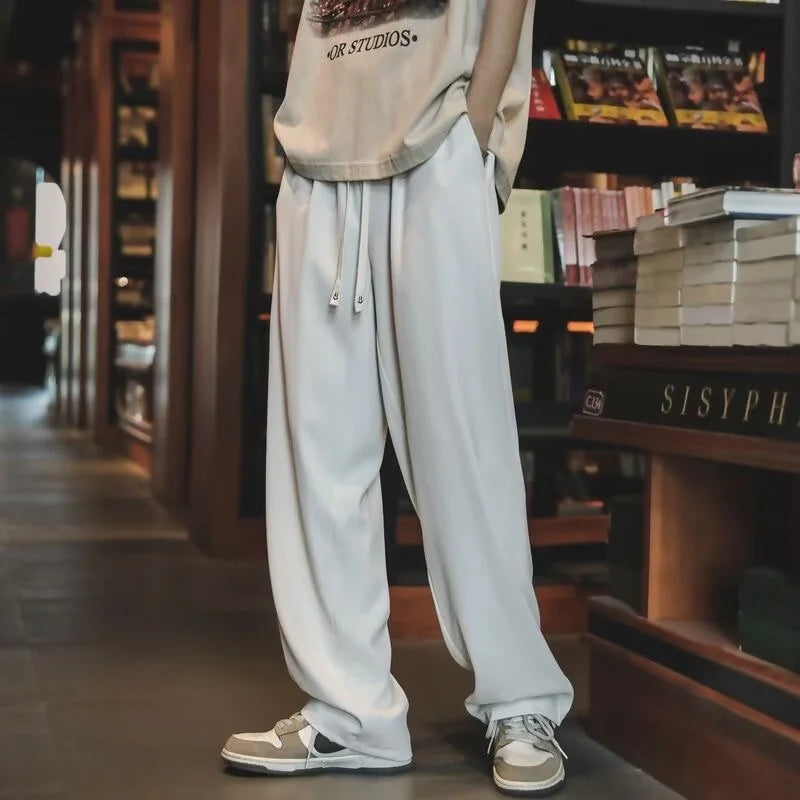 autumn mens sweatpants korean fashion sportswear drawstring wide leg straight track pants casual y2k streetwear baggy trousers relaxed fit joggers