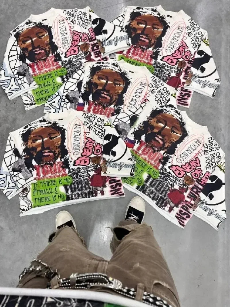 Y2k Graphic tee – Harajuku Retro Five Quarter Sleeves Graphic T Shirts Streetw