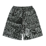 streetwear west coast full print floral over knee shorts for men summer patchwork wide leg baggy five points pants oversized unique shorts style 3601