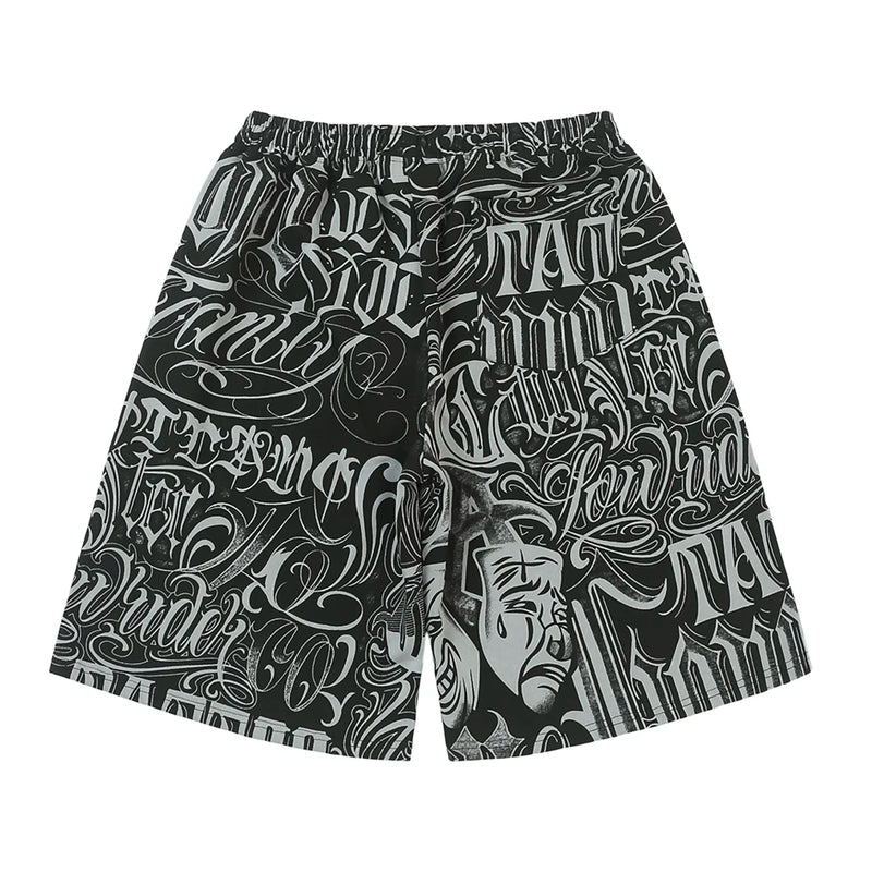 streetwear west coast full print floral over knee shorts for men summer patchwork wide leg baggy five points pants oversized unique shorts style 3601