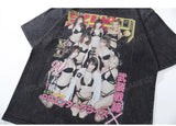 Glitchcore Graphic tee – Vintage Men Black Washed Tshirts Sexy Girls Graphic Print T