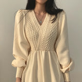 Winter Dress Long Elegant Splicing Stripes Y2k Knitted Dress Women Koean Fashion Long Sleeve Dresses Female Club Party Vestidos