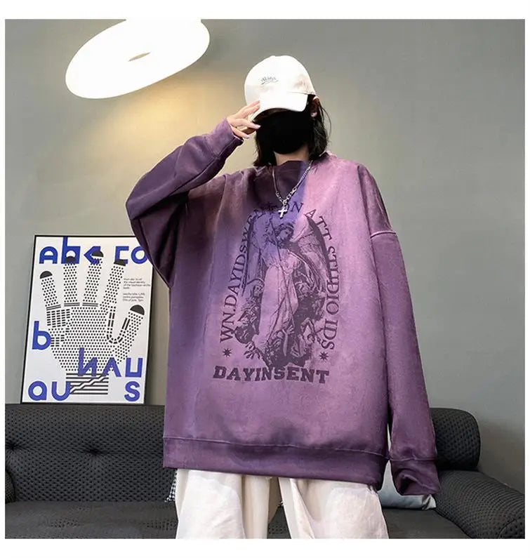 Autumn Korean Personality Street Boys Unisex Round Neck Sweatshirt Trendy American Couple Suede Long-sleeved Shirt Top