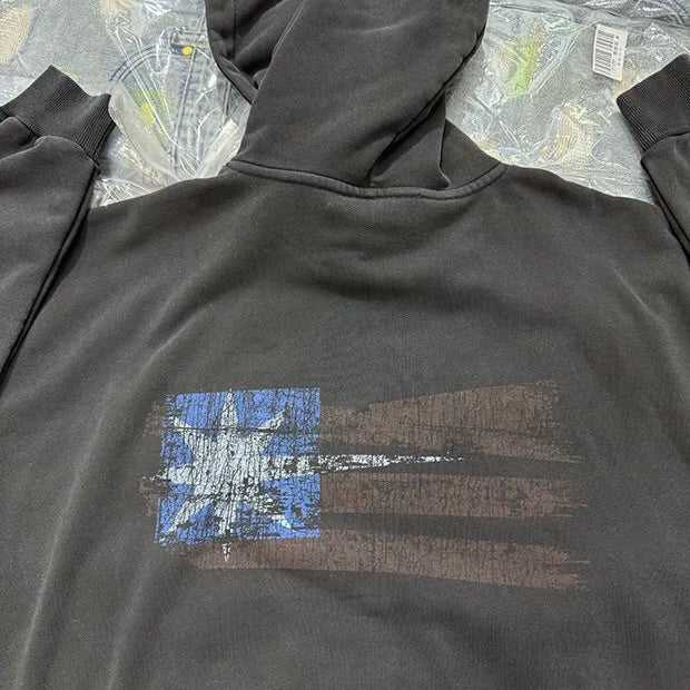 Baggy street skater hoodie with old-school typography