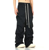 side fold baggy pants men casual elastic waist straight trousers streetwear new fashion drawstring unisex hip hop pants joggers unique joggers style 5117