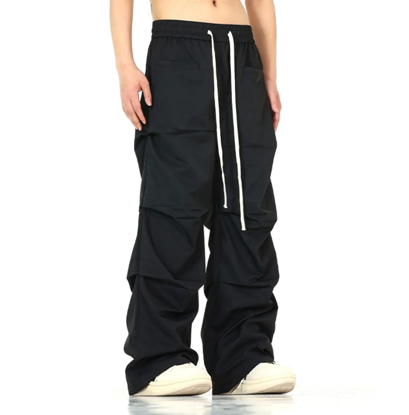 side fold baggy pants men casual elastic waist straight trousers streetwear new fashion drawstring unisex hip hop pants joggers unique joggers style 5117