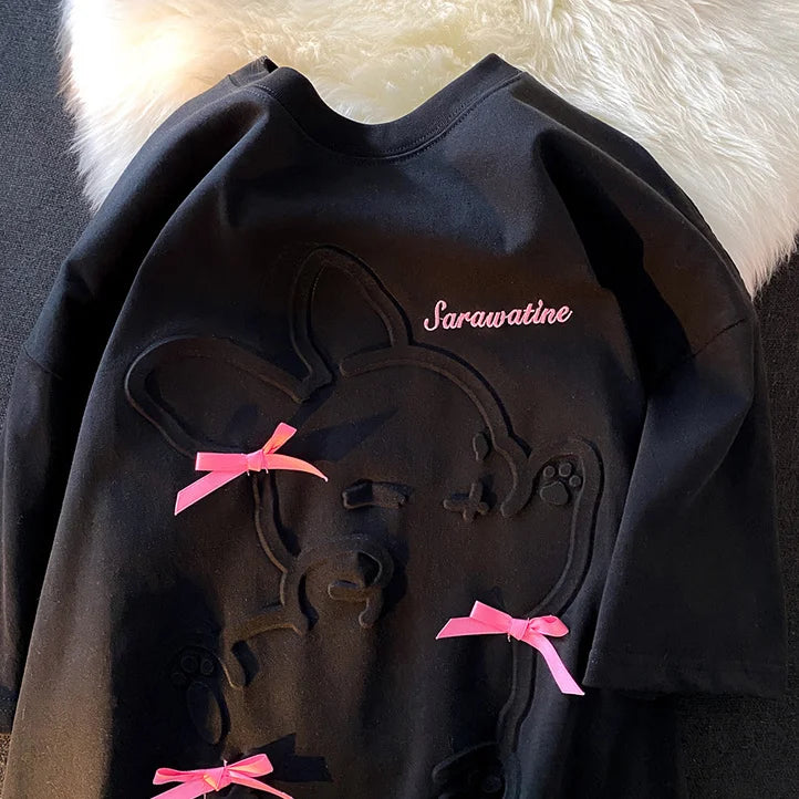 Skatercore Top – 3D Embossed Rabbit Cartoon T Shirts Students Girls Kawaii Te – Modern Streetwear for Everyone